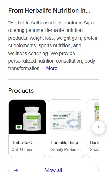 Herbalife products uploaded to the business profile